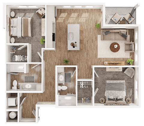 Floor plan for 2 beds, 2 baths, 1100 sqft